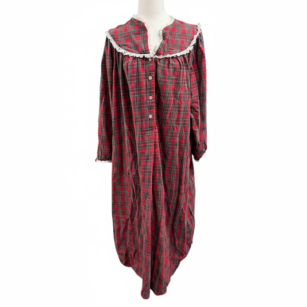 Lanz of Salzburg Nightgown Flannel Tartan Plaid Red‎ Cotton Women’s Medium